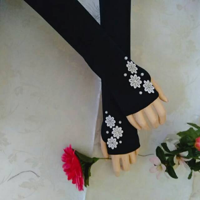 Handsock jempol flower white/manset jempol/manset tangan wanita