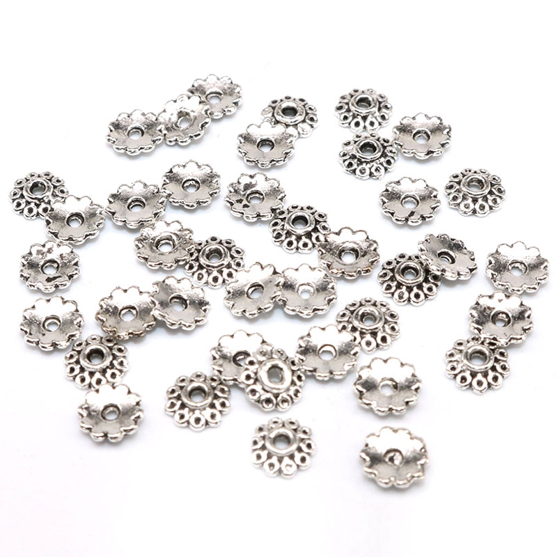 100 / 200 Pcs Manik-Manik Spacer Bahan Alloy Motif Bunga Ukuran 5mm