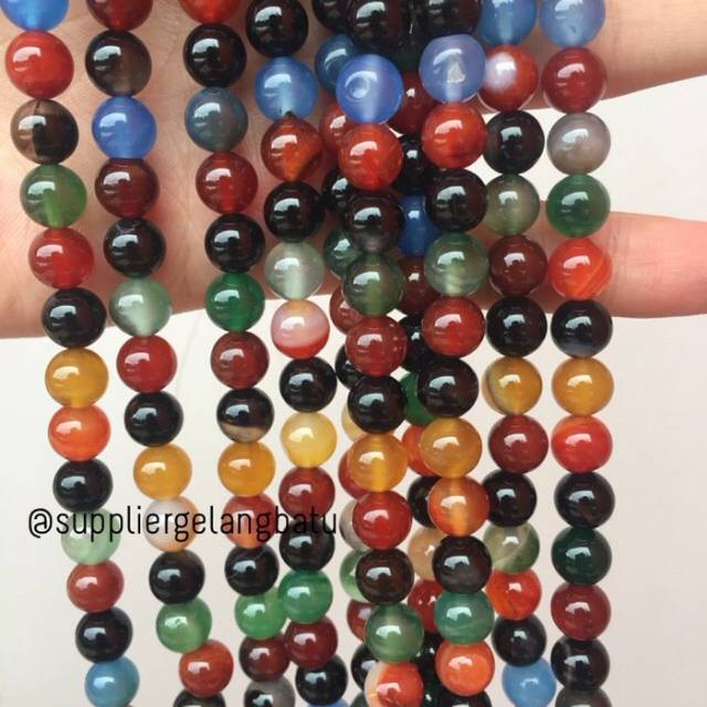 8mm multicolor onyx bahan gelang kalung ready stock rainbow bead bracelet aksesoris rajut tali