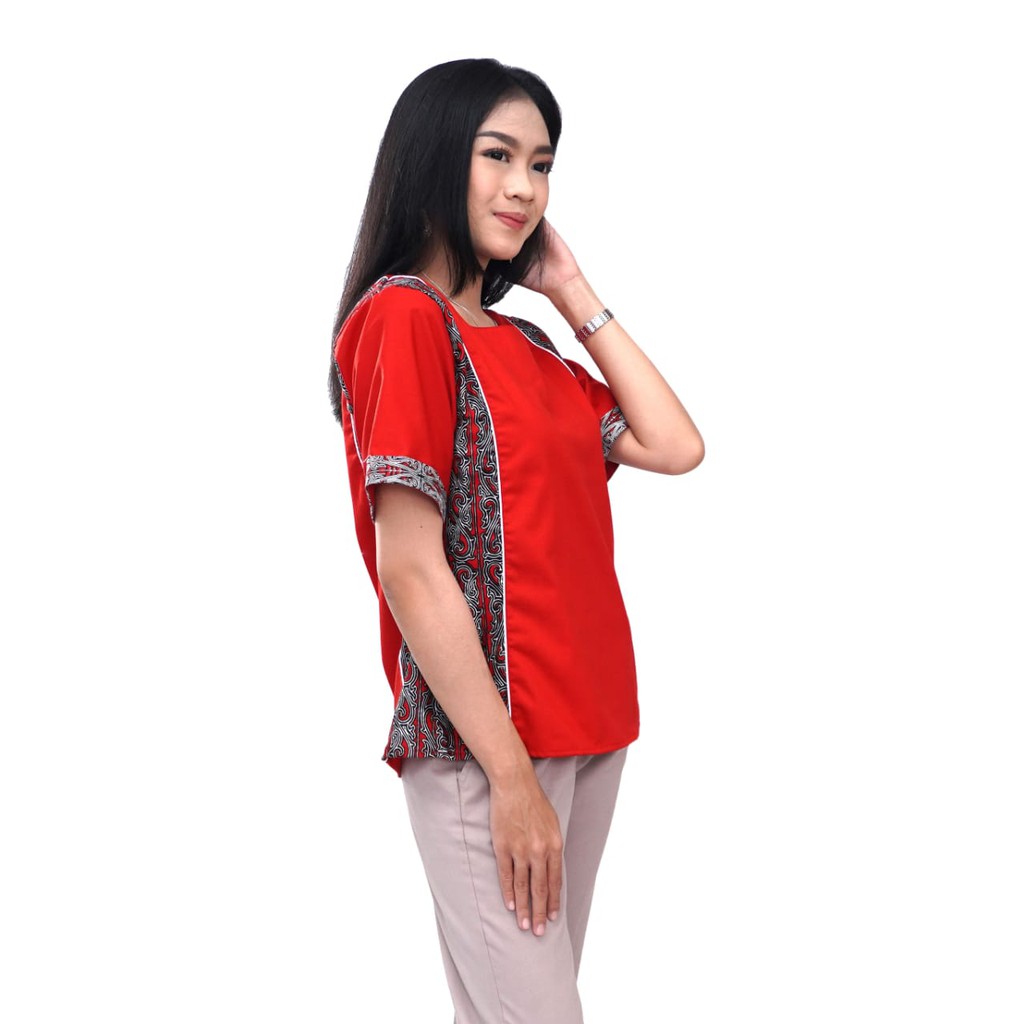 Batik Wanita Atasan Blouse Merah Kuning Modern Batik-imlek