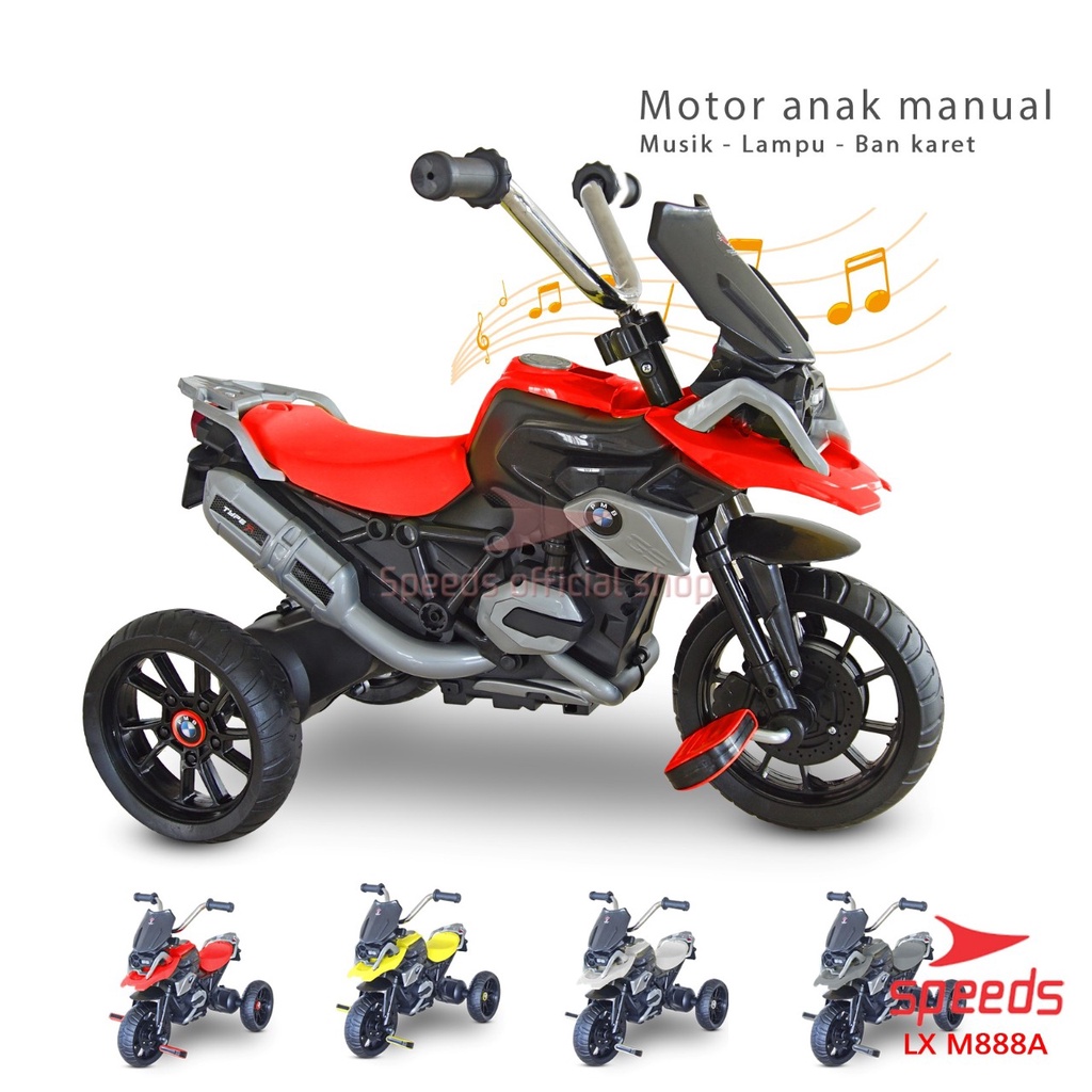 SPEEDS Sepeda Motor Anak Manual Mainan Motor Anak Roda 3 Baterai Sepeda Motor Manual M888A