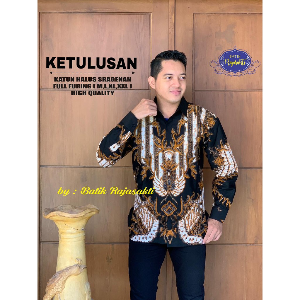 KETULUSAN Kemeja Batik Pria Lengan Panjang Katun Halus FULL FURING Rajasakti