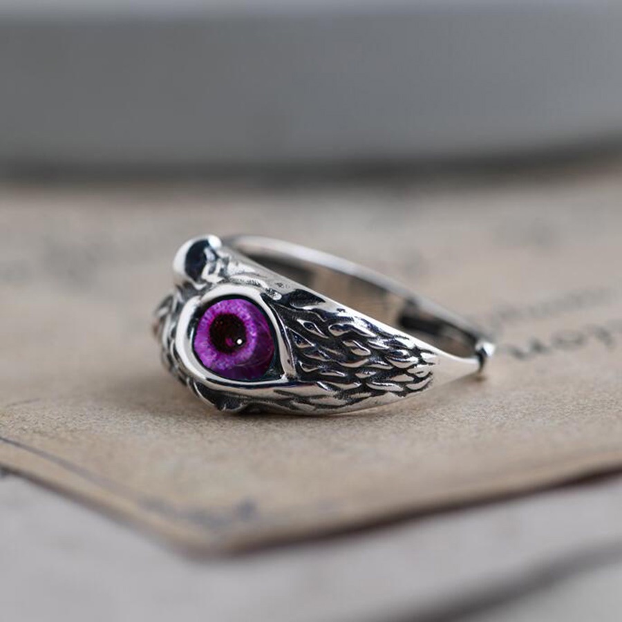 8 warna Kristal Gaya Vintage Burung Hantu Hewan Cincin Perak Untuk Pria Wanita Fashion Perhiasan Anti Karat Ukuran Yang Dapat Disesuaikan Ring