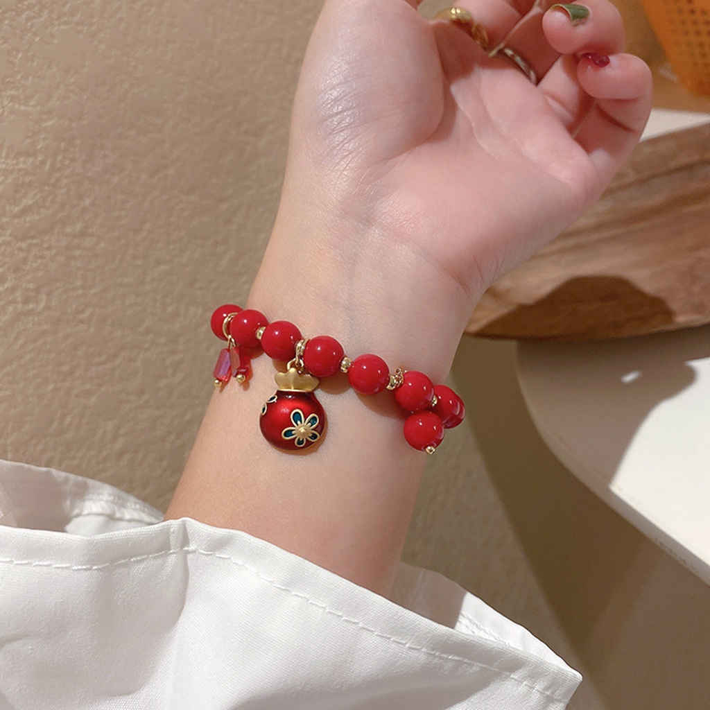 Hu Hu Hu Hu Hu Alat Bantu Pasang Kacamata♡ Gelang Manik-Manik Warna Merah Gaya China Untuk Aksesoris Natal