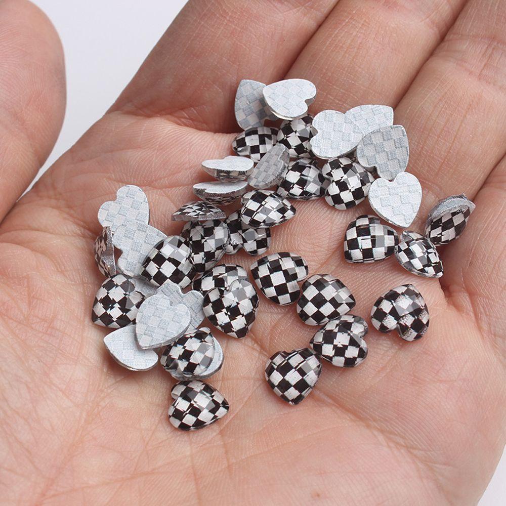 Mxbeauty 3D Dekorasi Nail Art Resin Fashion Kotak-Kotak Wanita Cinta Hati Oval Bulat Jepang Manicure Aksesoris