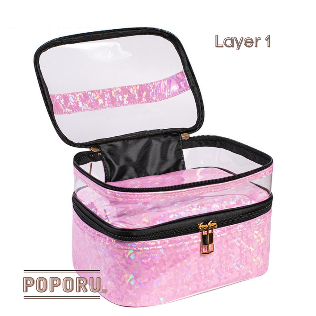 POPORU MORPHO FUCHSIA pouch 4 types - gloss cosmetics bag organizer for make up - tas tempat kosmetik