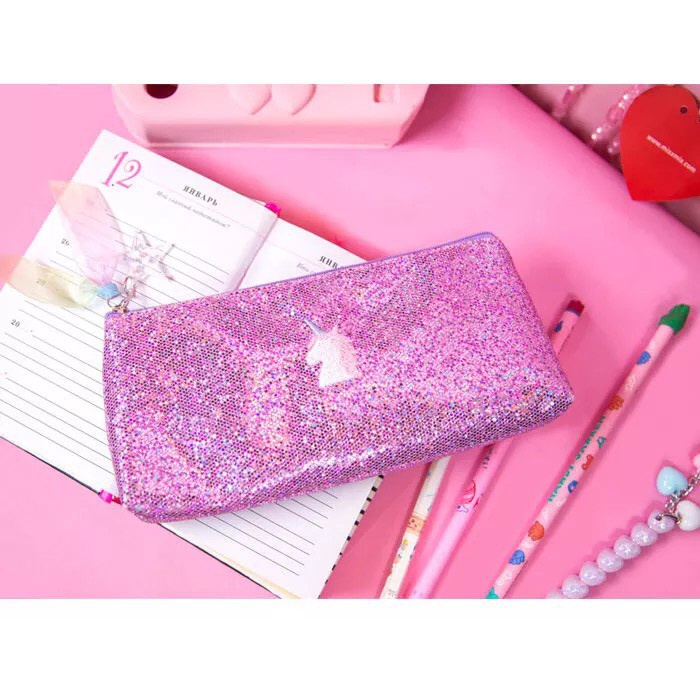 TEMPAT PENSIL UNICORN GLITTER HOLOGRAM PENCIL IMPOR