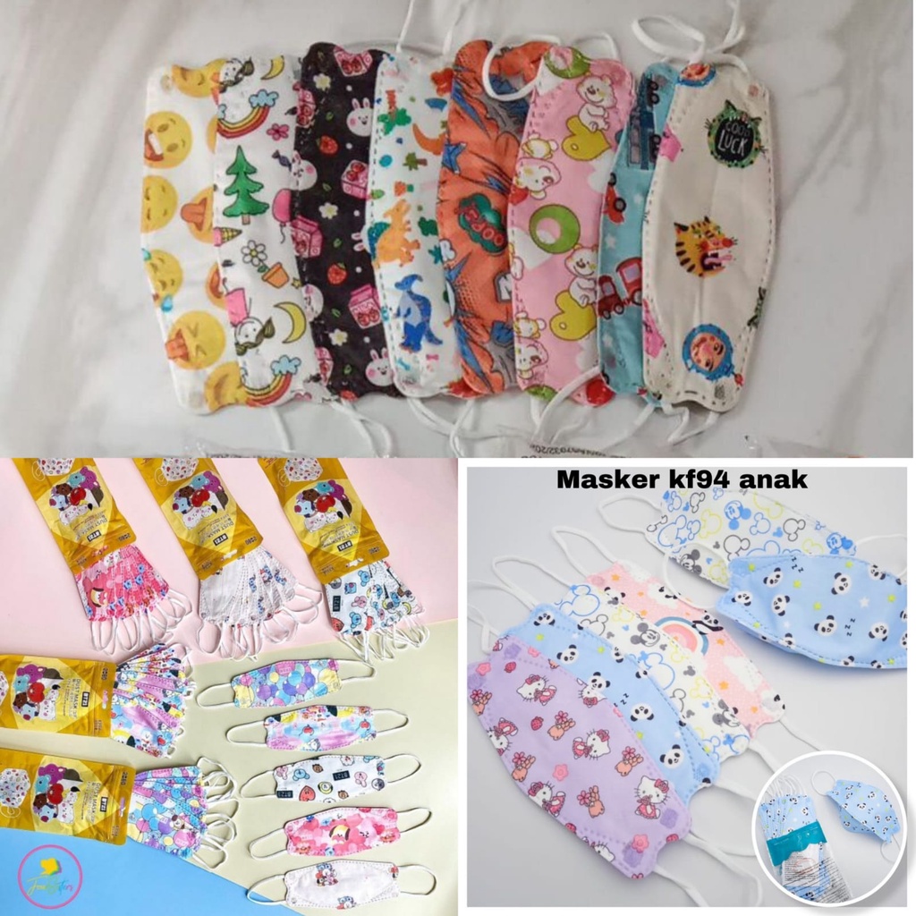 MASKER KF94 KIDS 3 PLY KARAKTER ISI 10PCS / MASKER KF94 ANAK KARAKTER MOTIF BT21 BTS KPOP KOREA ARMY