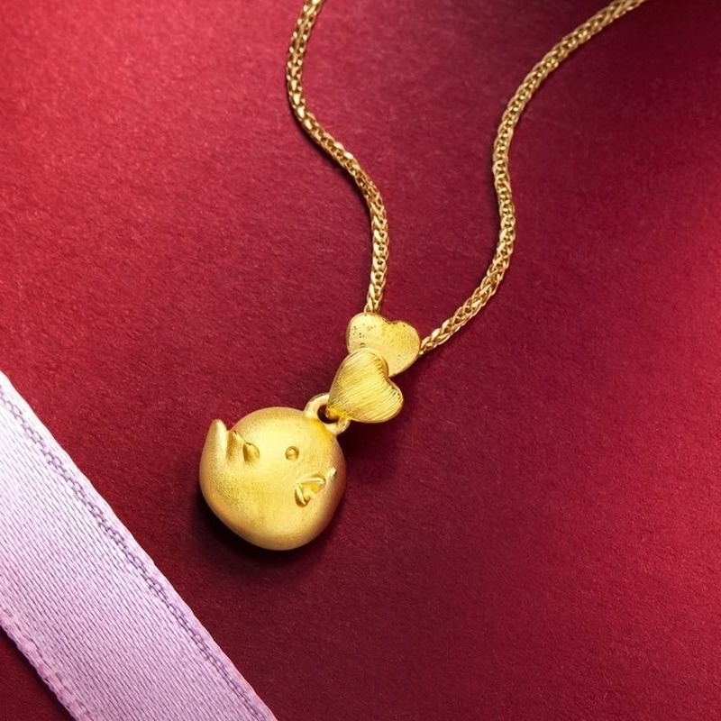 [Ready Stock]Fashion Heart-Shaped Gold Chick Necklace Personalized Cartoon Necklace