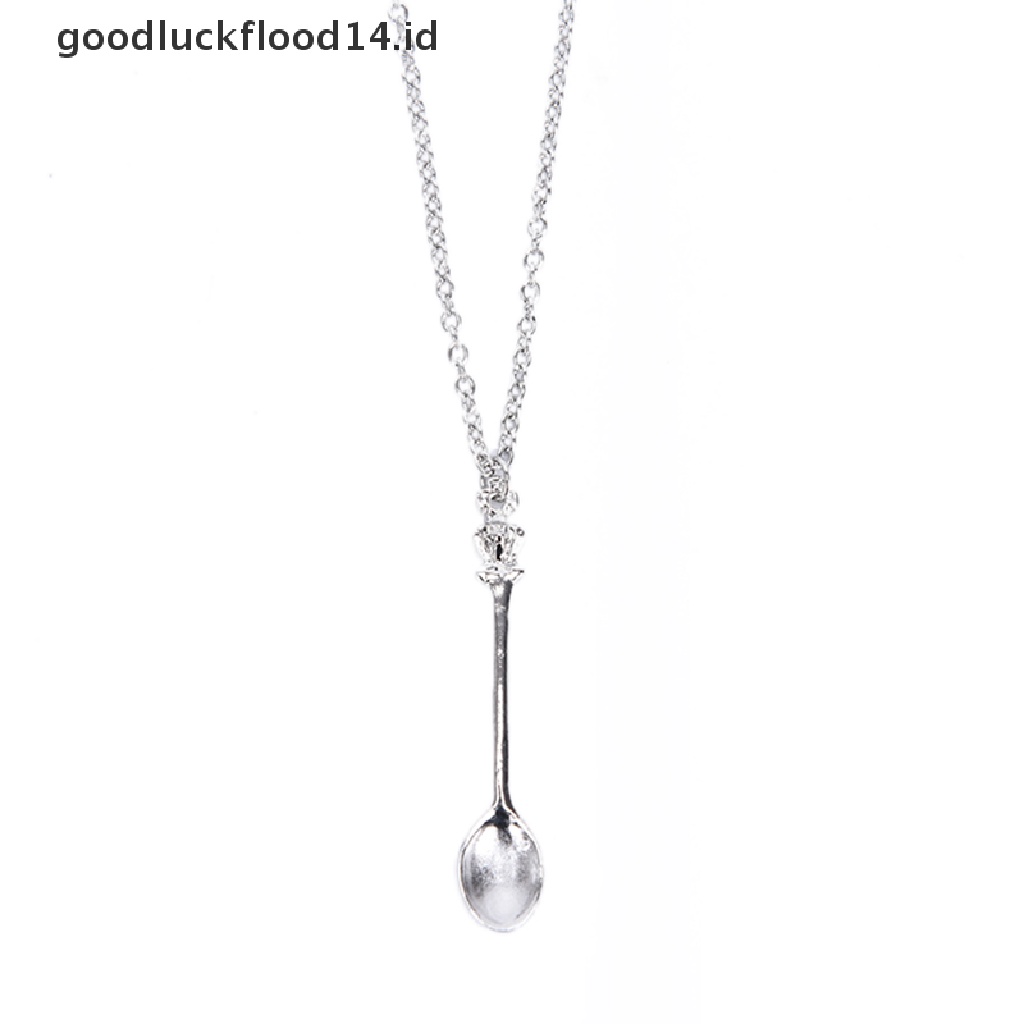 [OOID] Fashion Women Tiny Tea Spoon Crown Pendant Necklace Alloy Chain Charm Jewelry ID