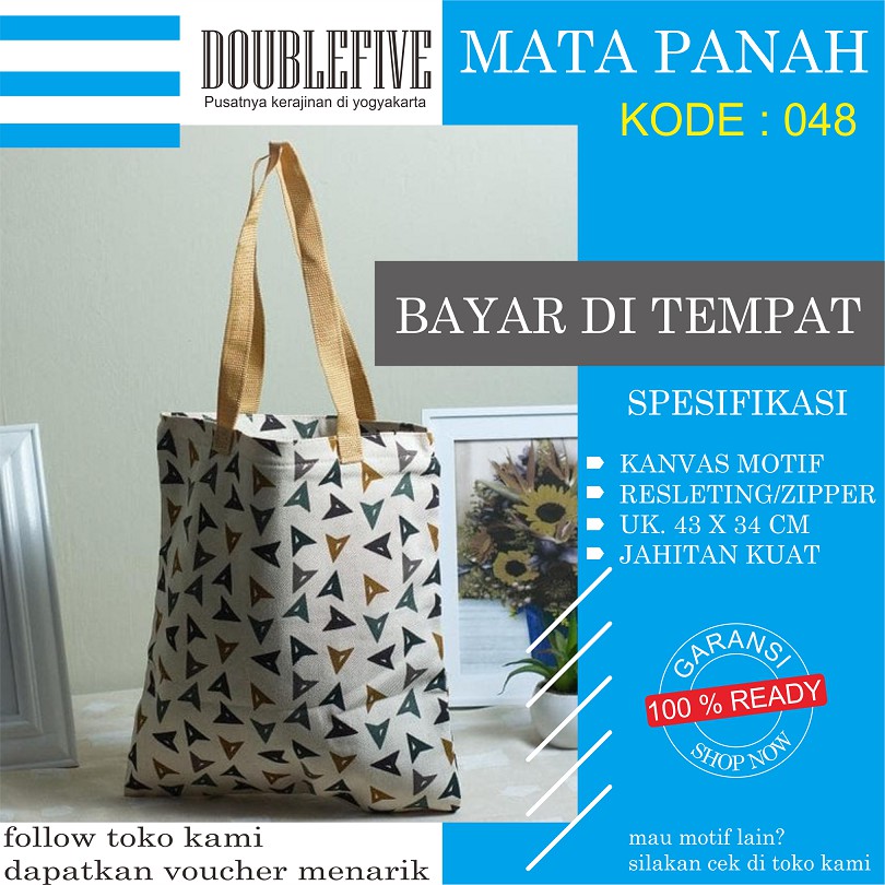 TOTE BAG WANITA TOTEBAG PRIA CANVAS MOTIF GOOD QUALITY WITH RESLETING KODE - 048