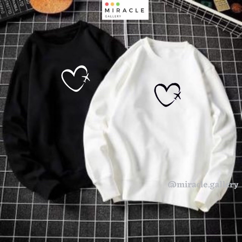 Sweater Oblong Crewneck Couple / Baju Pasangan BIG LOVE Bahan Fleece Premium