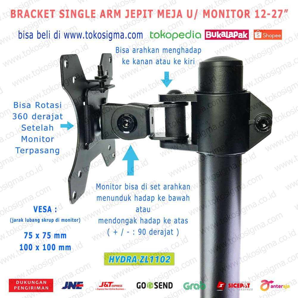 BRACKET STANDING ZL-1102 MENAPAK DI MEJA DESK 1 ARM MONITOR FLAT 13-27 in