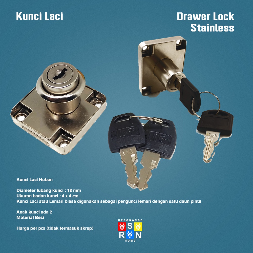 Kunci Laci Huben l Lemari l Drawer Lock 18mm Resonance Home