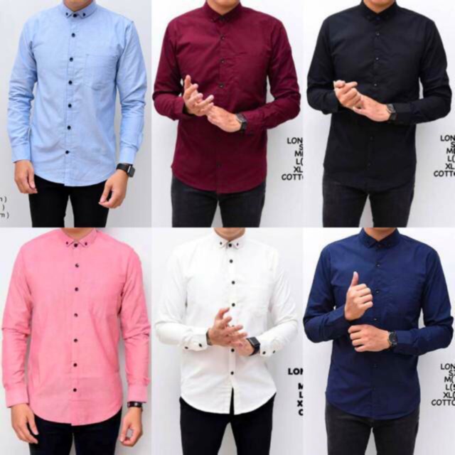 Kemeja polos  pria formal putih  hitam navy maron pink 