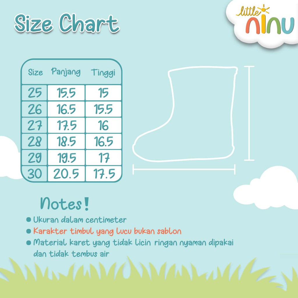 Sepatu Boot Anti Air Anak / Sepatu Hujan Anak Karakter Binatang Little Ninu