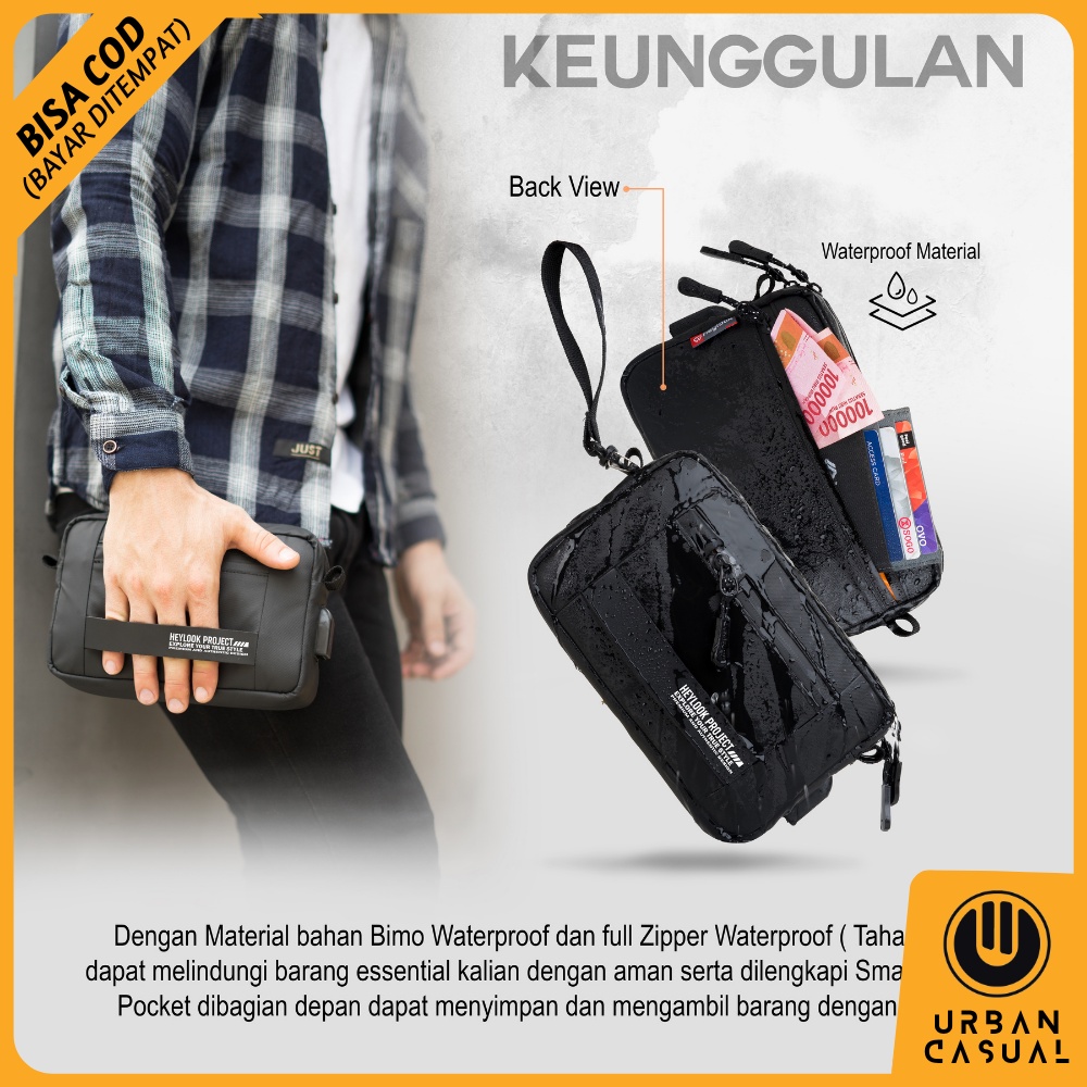 Handbag Pria Anti Air Clutch pria Tas Tangan Pria bisa Selempang Tas Multifungsi 2 in 1 Sling pouch Anti Air Premium uh9