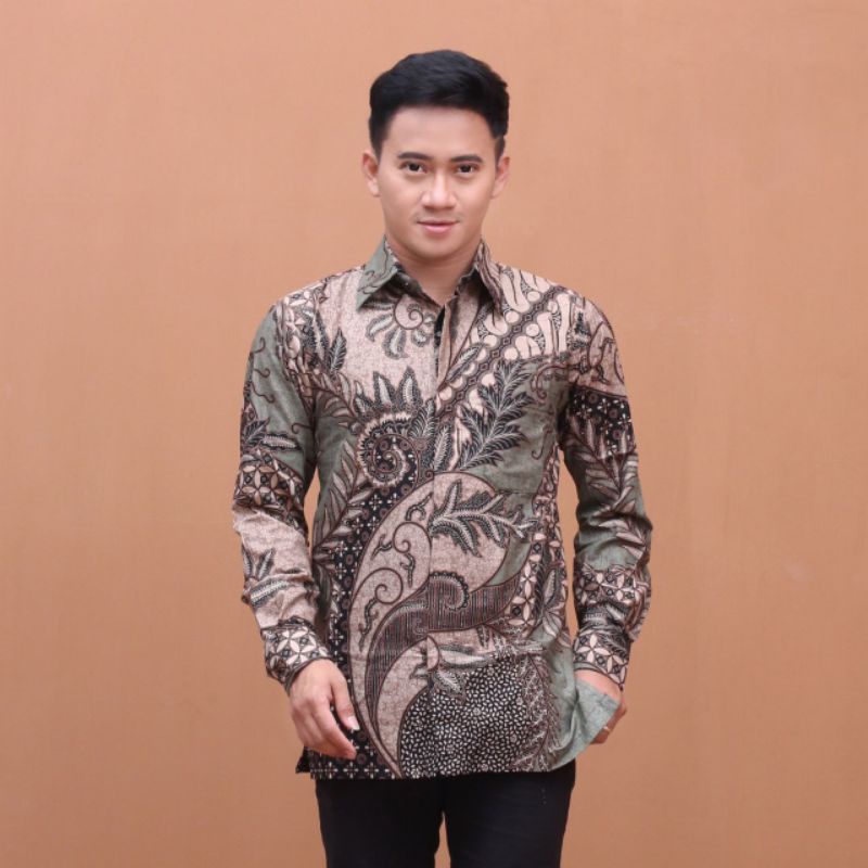 COD,TERMURAH KEMEJA BATIK PRIA LENGAN PANJANG MOTIF KATE IJO