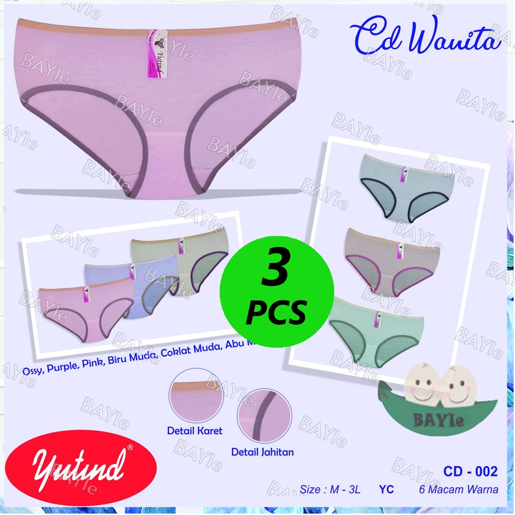 BAYIe - 3 PCS Celana Dalam / CD Wanita Cewek YUTIND CD-002 POLOS Size M L XL XXL