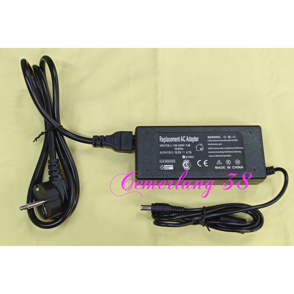 Adaptor Charger laptop 19.5 V 4.74 A + kabel power jarum switching