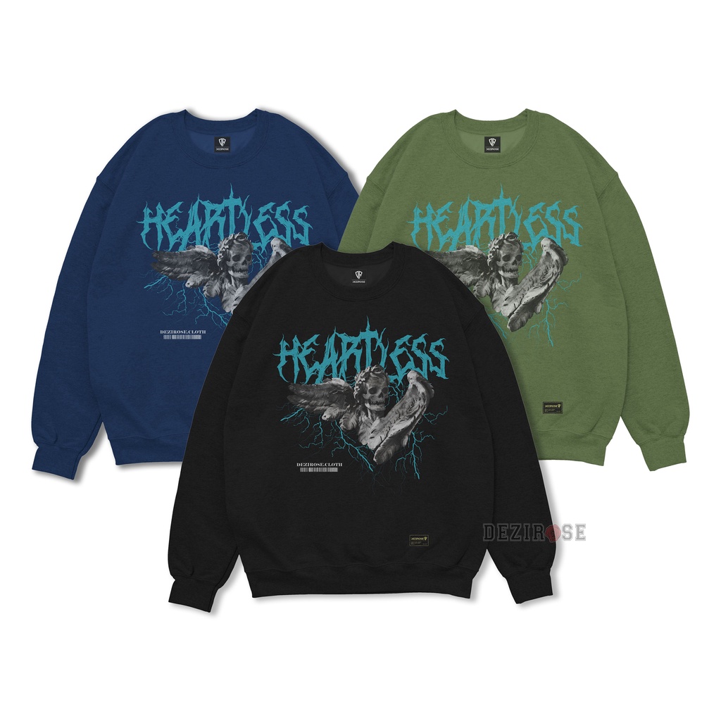 DEZIROSE Sweater Crewneck Pria Distro Heartless Fleece Tebal Premium Size M-XXL