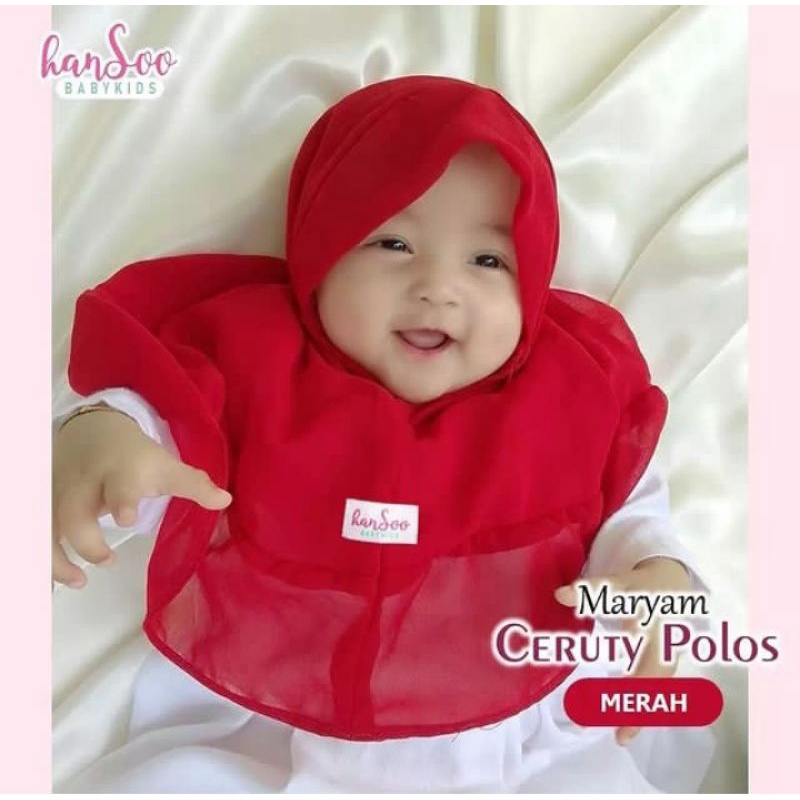 Jilbab Maryam Instan Langsung Pakai Syiria Anak Bayi Balita Baby Polos Merah Mint Tosca Navy Mocca B