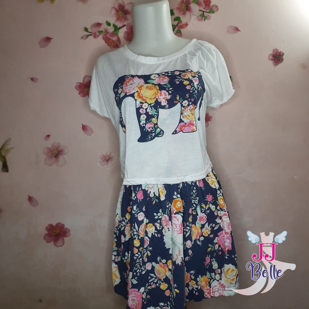 Velove Collection Flowery Elephant Navy & White SET Mini Dress & Crop Top (SNV001)