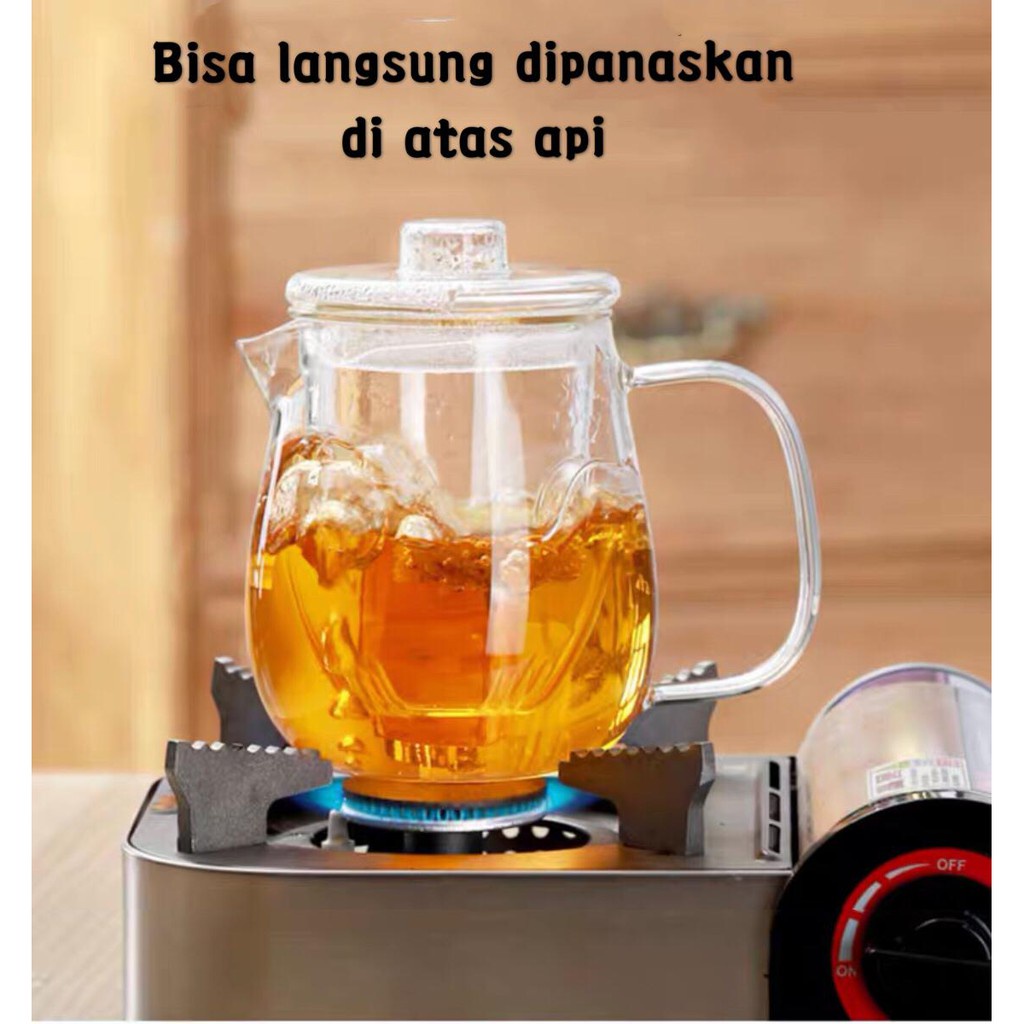 teko 750ml kaca boron tinggi dengan saringan unik teapot cantik lucu gelas double wall 50ml