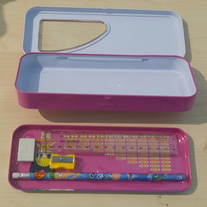 Tempat/Kotak pensil 2 susun kaleng dilengkapi  alat tulis (H-9808/ GP 015/ 628/ LPY99-1/ 99-8)/ 9517-4