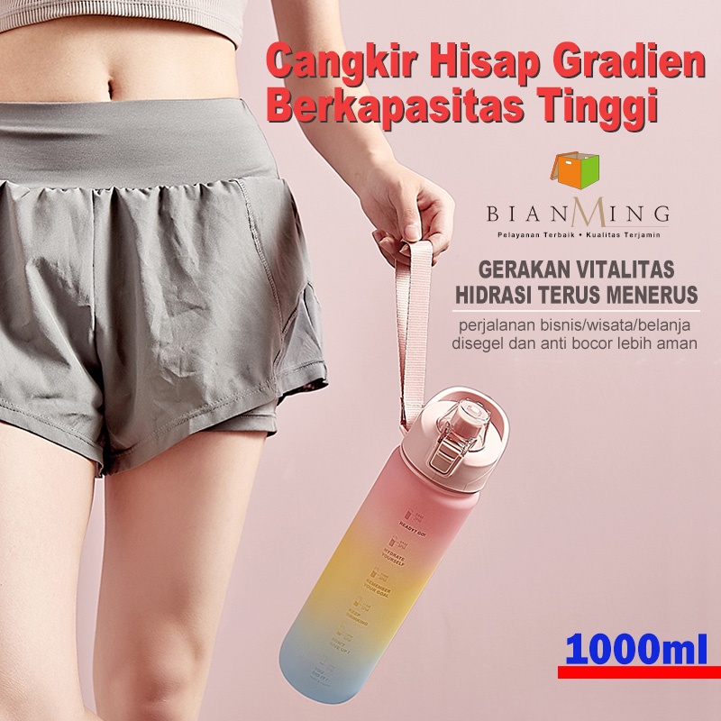 1000ML Botol Minum Tumbler Olahraga Sport Unik Botol Motivasi Botol Penanda Gradient Gradasi