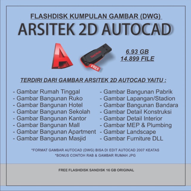 Flashdisk Gambar Arsitektur Autocad Dwg Shopee Indonesia