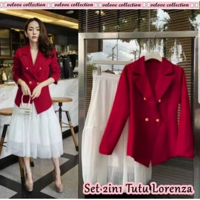 Set 2in1 Tutu Lorenza - setelan baju kerja kantor - one set wanita import model blazer dan rok tutu