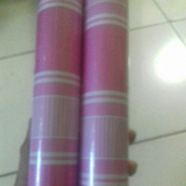 Grosir Murah_wallpaper Sticker Dinding Ruang Tamu Dan Kamar Garis Pink Merah Cantik 10mx45cm