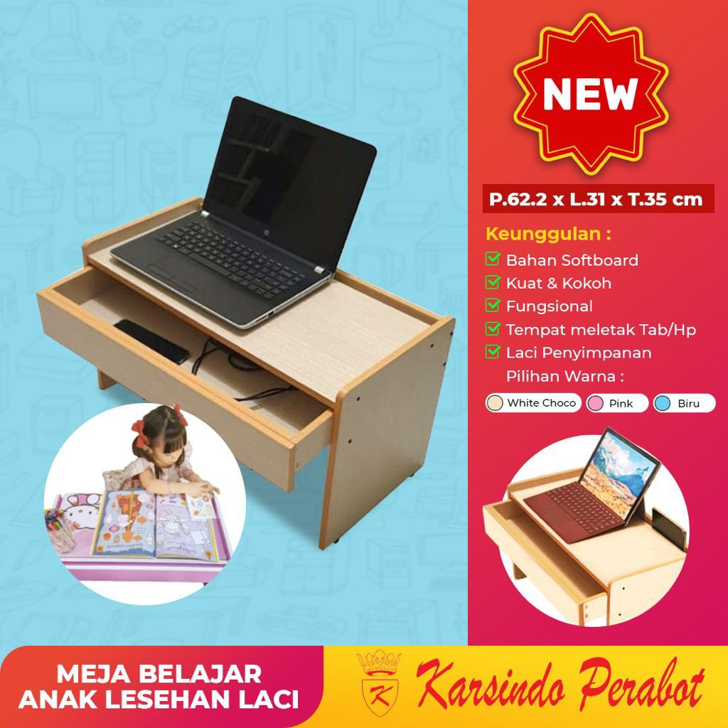 Karsindo Meja Belajar Anak Lesehan Laci Karakter Bahan Softboard Kids Table