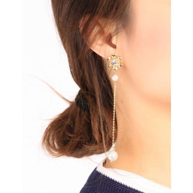 LRC Anting Tusuk Fashion Gold S925 Silver Needle Flower Pearl Earrings F52082