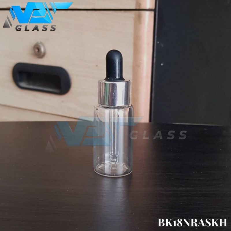 botol kaca pipet 18ml bening - ring almunium silver