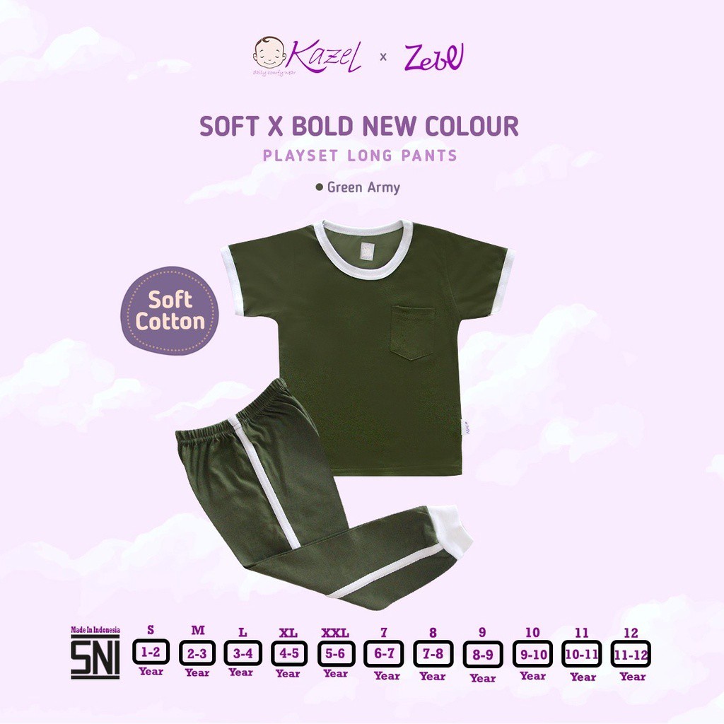 Kazel x Zebe Playset Longpants Soft x Bold New Colour - Pocket Edition Boy Girl Unisex Baju Anak Setelan Piyama 1-6 Tahun