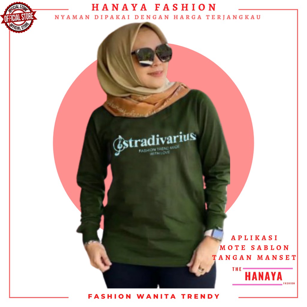 BAJU KAOS WANITA LENGAN PANJANG KEKINIAN | ATASAN SANTAI CEWEK STRADIVARIUS | MODEL TERBARU BISA COD-3