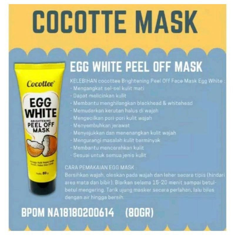 ✿ELYSABETHME✿ Masker Pell off egg white Tube by cocottee telur putih alami herbal organik omega