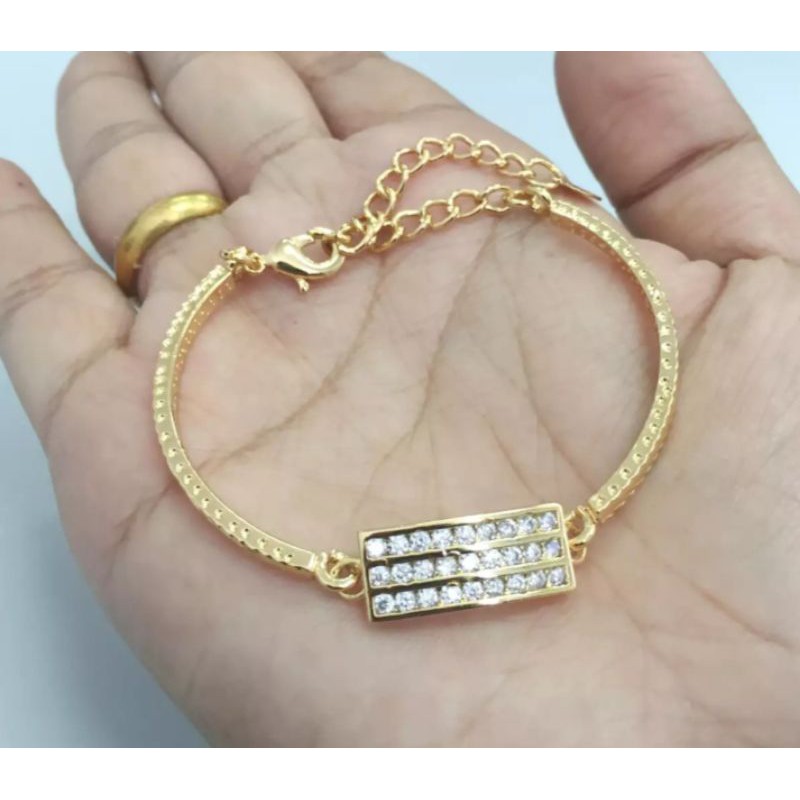 gelang tangan bambu plat kotak perhiasan wanita gelang titanium gold