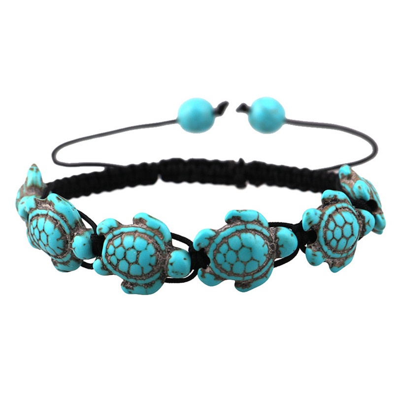 Gelang Tali Kepang Adjustable Desain Kura-Kura Turquoise Gaya Vintage Bohemian