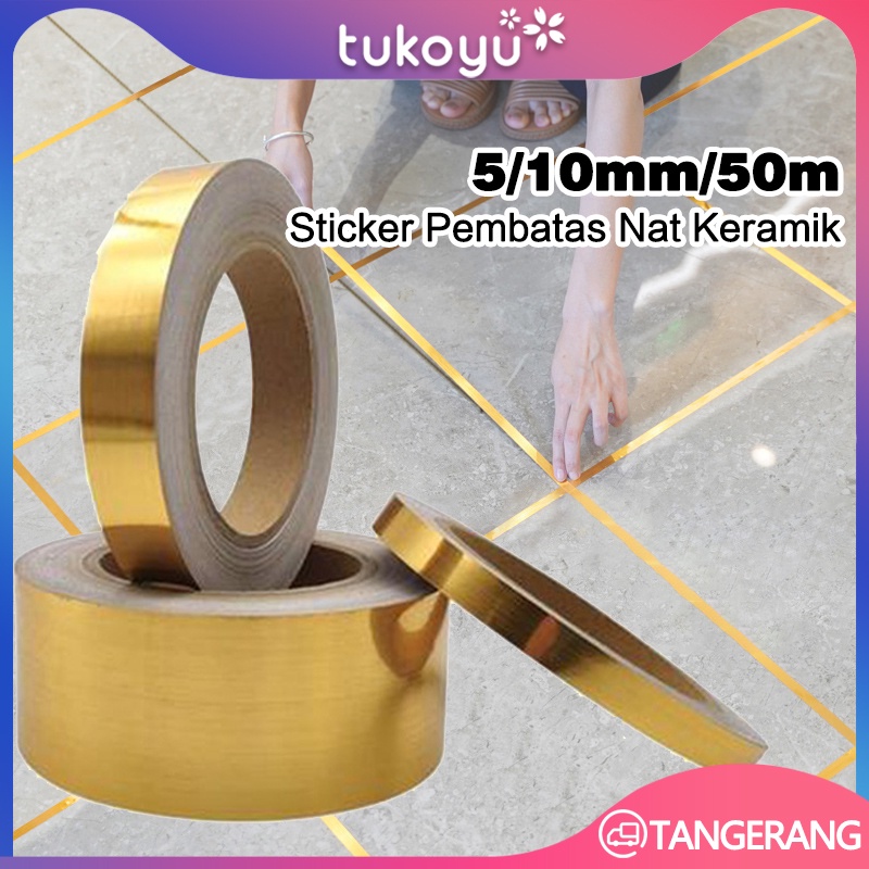 50m Stiker Lantai Keramik/Gulungan Stiker Pembatas Keramik Emas