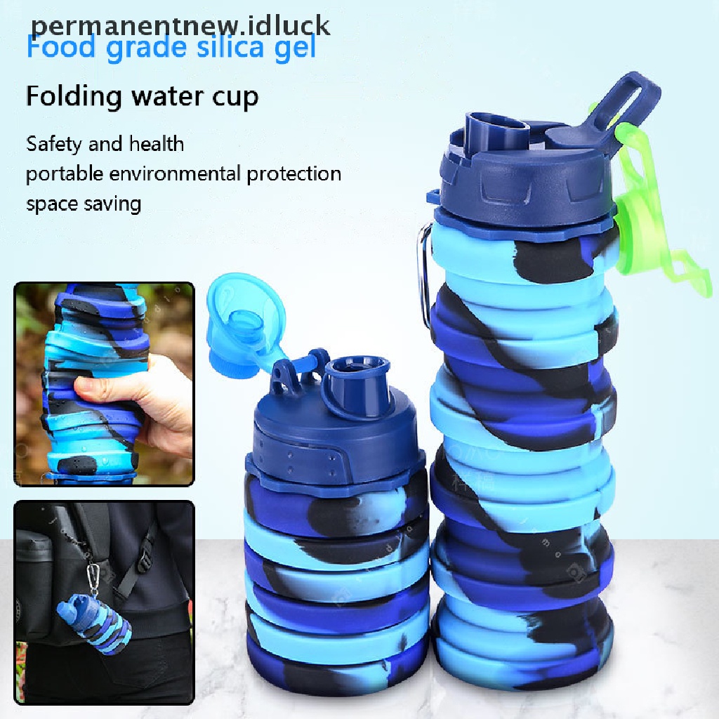 Botol Air Minum Lipat Portable 500ml Bahan Silikon Dengan Tutup Untuk Travel