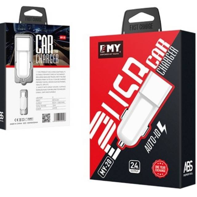 Car charger fast charge EMY 2usb with auto-id free cable micro