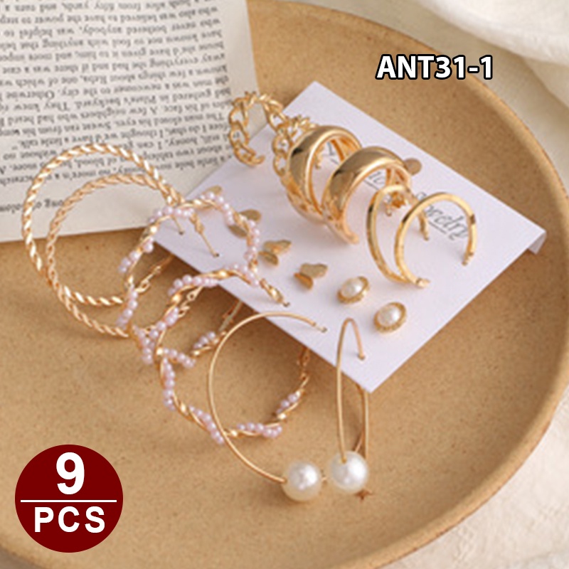 1set 6pasang Anting Wanita korea Tusuk Gantung Desain Geometri Rumbai Alloy fashion import ANT31-ANT31-1