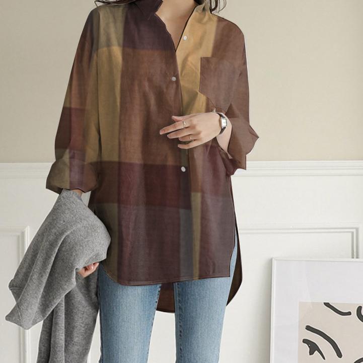 Terbaru.. ZANZEA Women Casual Long Sleeve Collared Plaid Buttons Blouse
