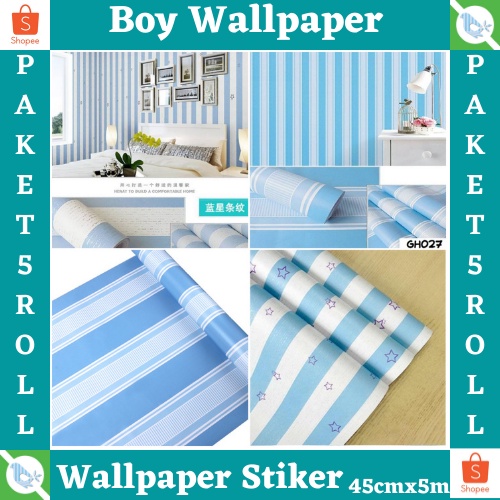PROMO TERBARU - PAKET WALLSTIKER 5ROLL ( BUY 4 GET 1 FREE ) WALLPAPER STIKER DINDING HIGH PREMIUM QUALITY BAHAN PVC RUANG TIDUR KAMAR TIDUR MOTIF SALUR MODERN BEST SELLER