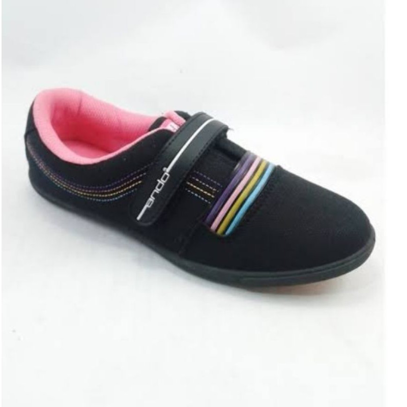Sepatu Sekolah Anak SD Ando Rania Slip On Hitam Pink