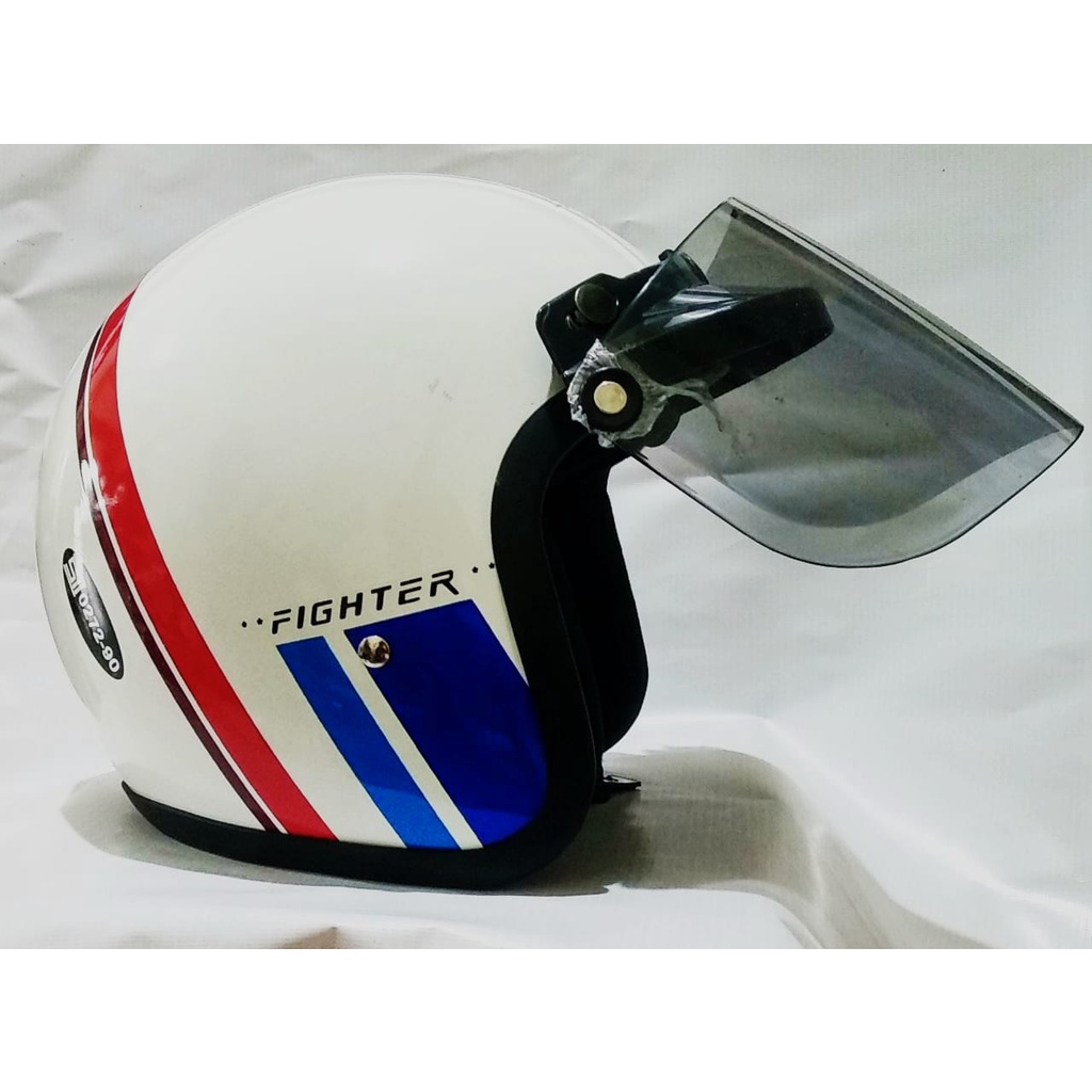 Helm Bogo Dewasa SNI Gl Series Repro Hitam-Putih Kaca Datar-Cembung