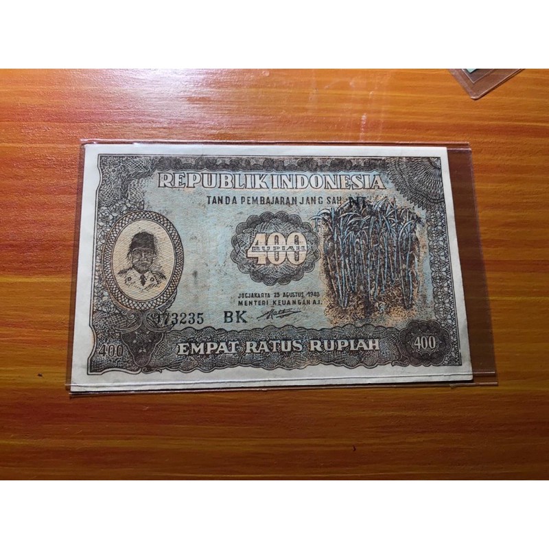 Uang Kuno 400 Rupiah Soekarno ORI Tebu Kondisi AUNC Minus Sobek